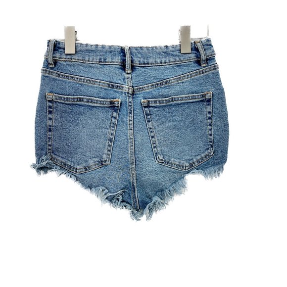 ZARA Distressed Ripped Hot Pant Denim Jean Blue Light Wash Short Size 4 - Picture 3 of 3